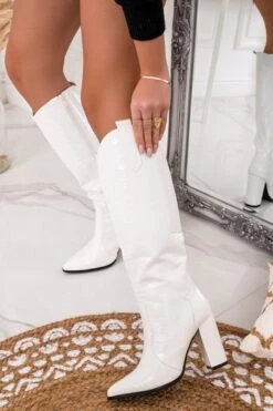 Stivali Bianchi Con Tacco In Finto Coccodrillo