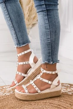 Sandali Espadrilles Con Borchie Argento Bianchi