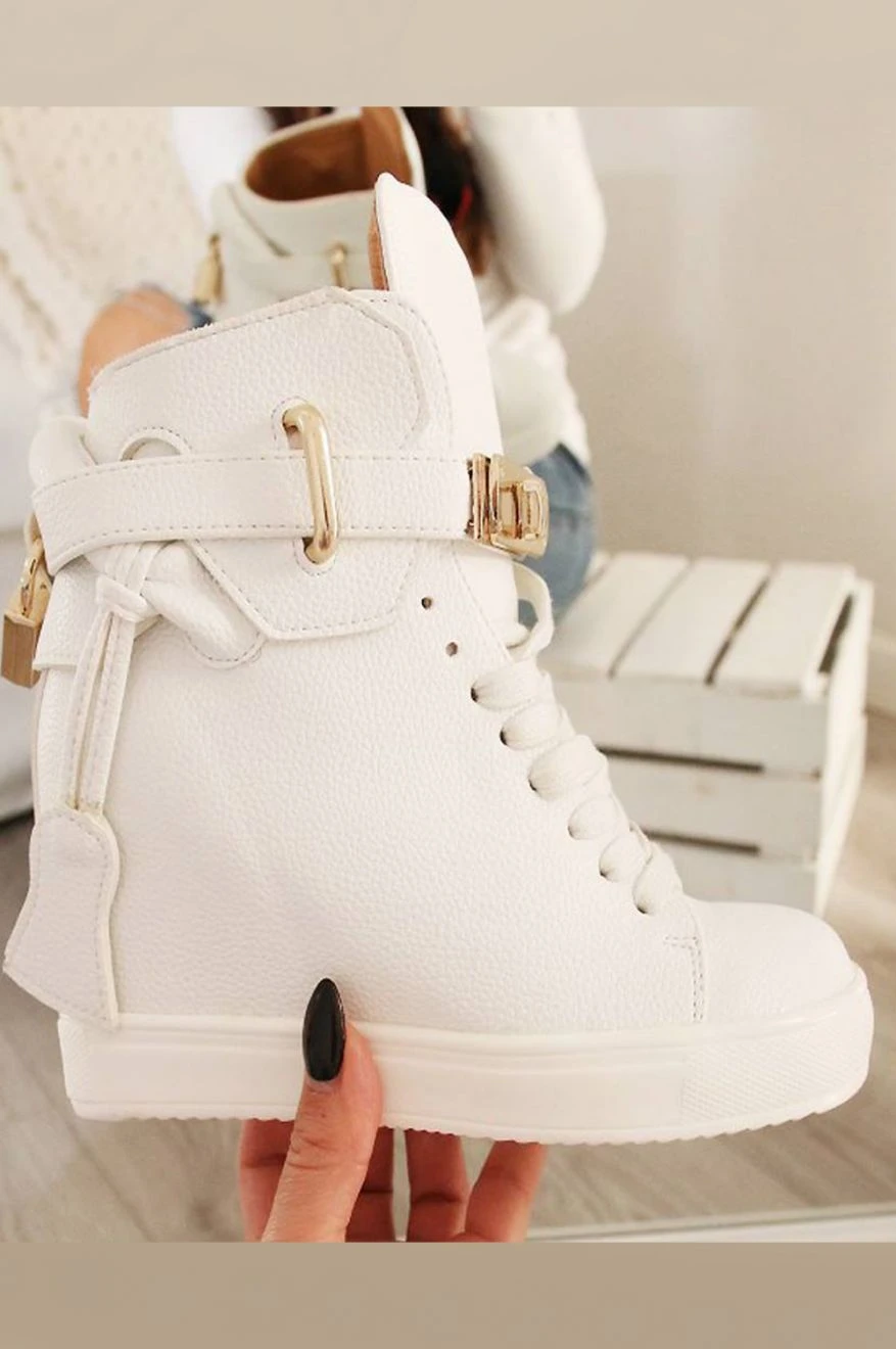 Sneakers In Ecopelle Con Zeppa Interna Big City - Bianco